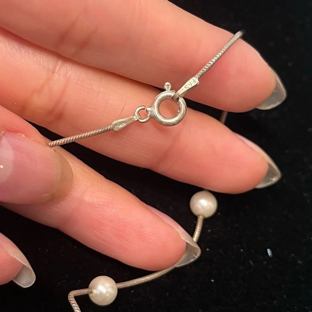 Sterling silver faux pearl necklace